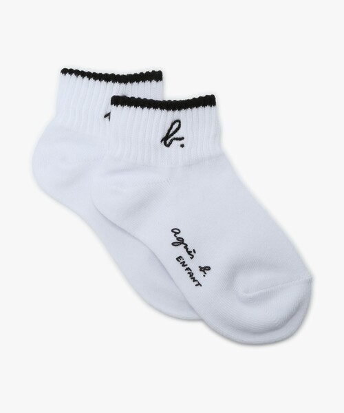 agnes b.(アニエスベー)の「キッズ "b." ロゴ ライン ソックス(タイツ/ストッキング・キッズ・ホワイト・3/2/1)」の1枚目の写真