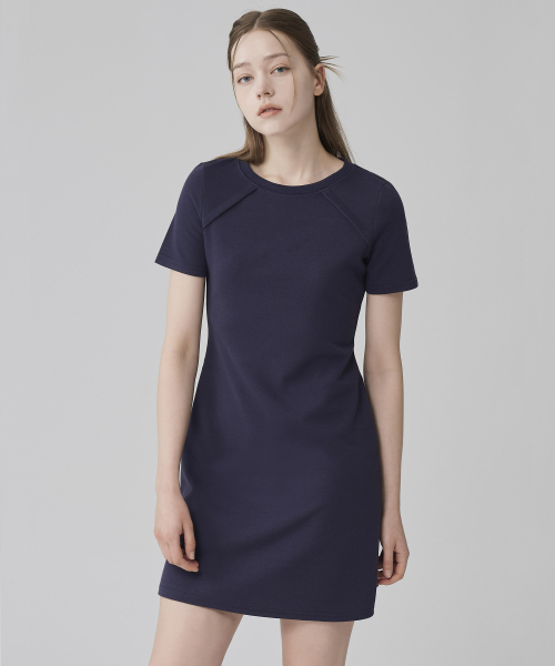 A-line short sleeve pique dress - navy（ワンピース）｜HYEYEONG KIM