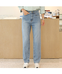 ウォッシングロングセミワイドバンハイウエストデニムパンツ