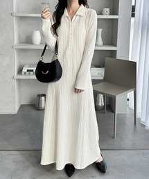 GeeRA | 全骨格細見え！レース見えポロ襟表面感素材マーメイドワンピース(ワンピース)