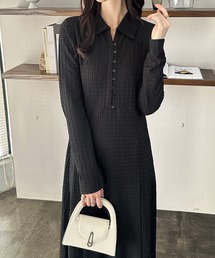 GeeRA | 全骨格細見え！レース見えポロ襟表面感素材マーメイドワンピース(ワンピース)