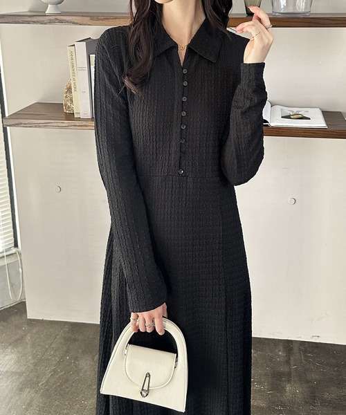 GeeRA（ジーラ）の「全骨格細見え！レース見えポロ襟表面感素材マーメイドワンピース（ワンピース・レディース・アイボリー/ブラック・X-LARGE/LARGE/MEDIUM）」の2枚目の写真