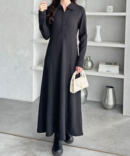 GeeRA（ジーラ）の「全骨格細見え！レース見えポロ襟表面感素材マーメイドワンピース（ワンピース・レディース・アイボリー/ブラック・X-LARGE/LARGE/MEDIUM）」の21枚目の写真