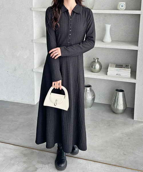 GeeRA（ジーラ）の「全骨格細見え！レース見えポロ襟表面感素材マーメイドワンピース（ワンピース・レディース・アイボリー/ブラック・X-LARGE/LARGE/MEDIUM）」の22枚目の写真