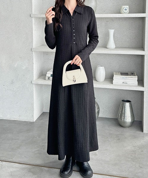 GeeRA（ジーラ）の「全骨格細見え！レース見えポロ襟表面感素材マーメイドワンピース（ワンピース・レディース・アイボリー/ブラック・X-LARGE/LARGE/MEDIUM）」の20枚目の写真