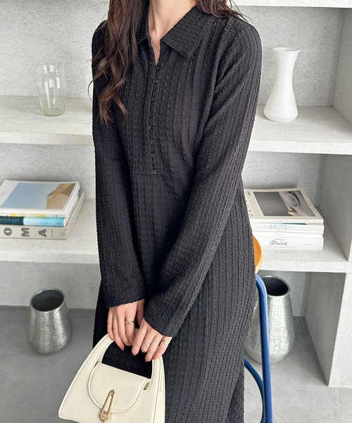 GeeRA（ジーラ）の「全骨格細見え！レース見えポロ襟表面感素材マーメイドワンピース（ワンピース・レディース・アイボリー/ブラック・X-LARGE/LARGE/MEDIUM）」の19枚目の写真