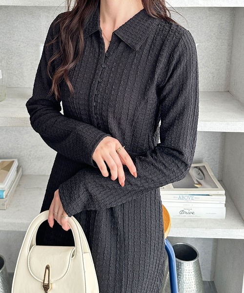 GeeRA（ジーラ）の「全骨格細見え！レース見えポロ襟表面感素材マーメイドワンピース（ワンピース・レディース・アイボリー/ブラック・X-LARGE/LARGE/MEDIUM）」の18枚目の写真