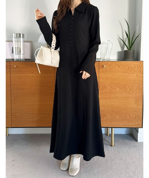 GeeRA（ジーラ）の「全骨格細見え！レース見えポロ襟表面感素材マーメイドワンピース（ワンピース・レディース・アイボリー/ブラック・X-LARGE/LARGE/MEDIUM）」の4枚目の写真