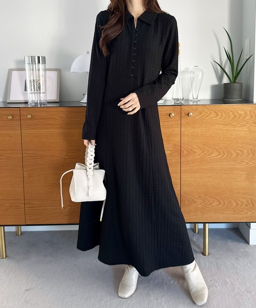 GeeRA（ジーラ）の「全骨格細見え！レース見えポロ襟表面感素材マーメイドワンピース（ワンピース・レディース・アイボリー/ブラック・X-LARGE/LARGE/MEDIUM）」の8枚目の写真