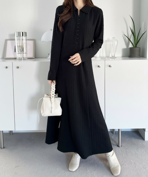 GeeRA（ジーラ）の「全骨格細見え！レース見えポロ襟表面感素材マーメイドワンピース（ワンピース・レディース・アイボリー/ブラック・X-LARGE/LARGE/MEDIUM）」の9枚目の写真