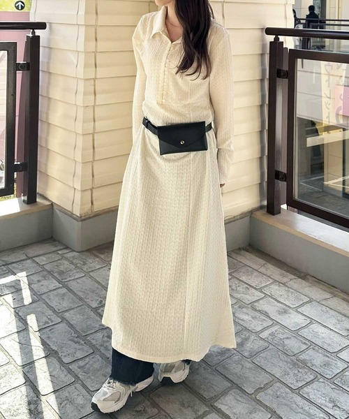 GeeRA（ジーラ）の「全骨格細見え！レース見えポロ襟表面感素材マーメイドワンピース（ワンピース・レディース・アイボリー/ブラック・X-LARGE/LARGE/MEDIUM）」の16枚目の写真