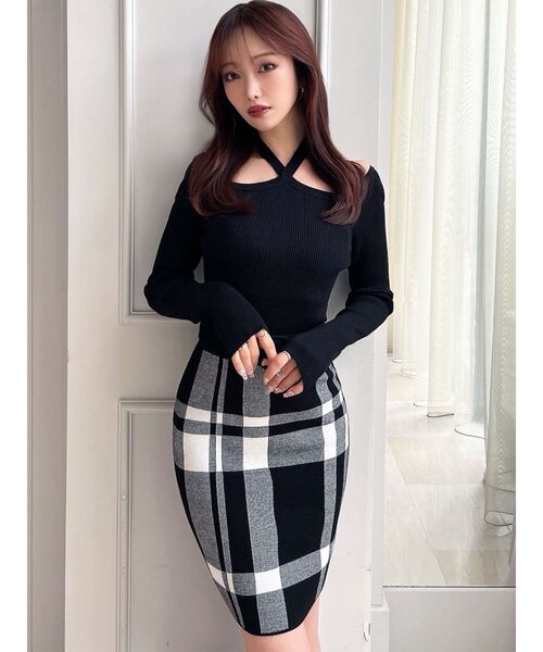 RESEXXY（リゼクシー）の「ジャガードチェックニットミニワンピース（ワンピース・レディース・ベージュ/オレンジ/ブラック・FREE）」の6枚目の写真