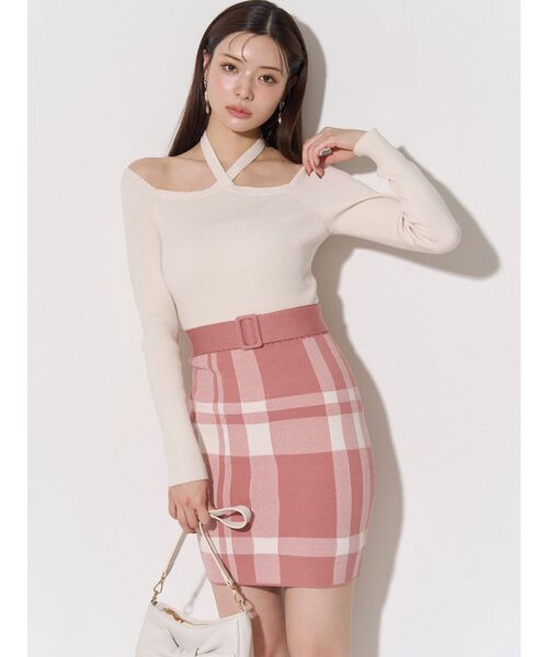 RESEXXY（リゼクシー）の「ジャガードチェックニットミニワンピース（ワンピース・レディース・ベージュ/オレンジ/ブラック・FREE）」の10枚目の写真