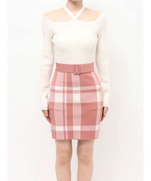 RESEXXY（リゼクシー）の「ジャガードチェックニットミニワンピース（ワンピース・レディース・ベージュ/オレンジ/ブラック・FREE）」の11枚目の写真