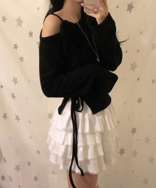 VIVID LADY(ビビッドレディー)の「アシンメトリーデザイン ワンショルダー リブニットトップス(ニット/セーター・レディース・ブラック/アイボリー/グレー・FREE)」の14枚目の写真