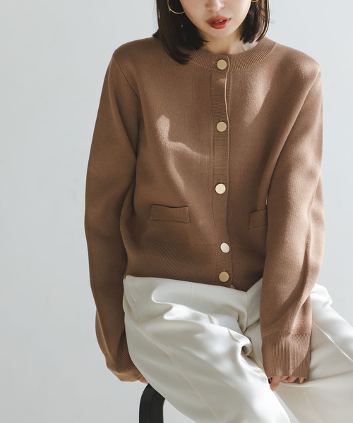 Noble（ノーブル）の「ダブル編みショートカーデ（カーディガン/ボレロ・レディース・ベージュ/キャメル/グレー・FREE）」の3枚目の写真