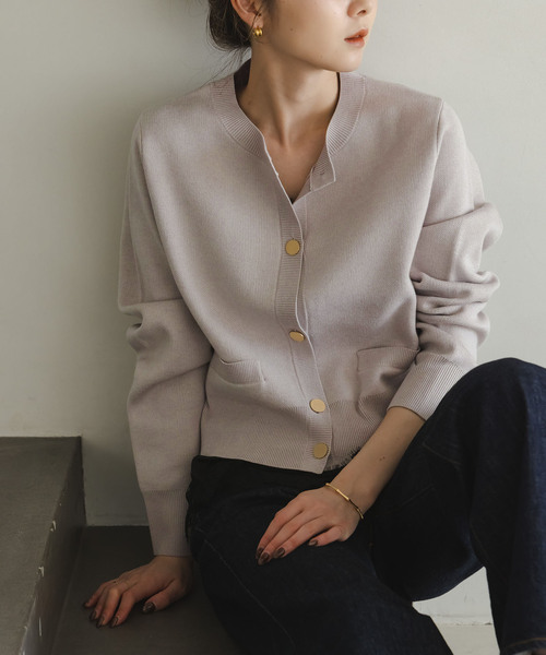 Noble（ノーブル）の「ダブル編みショートカーデ（カーディガン/ボレロ・レディース・ベージュ/キャメル/グレー・FREE）」の5枚目の写真