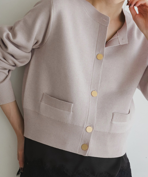 Noble（ノーブル）の「ダブル編みショートカーデ（カーディガン/ボレロ・レディース・ベージュ/キャメル/グレー・FREE）」の7枚目の写真