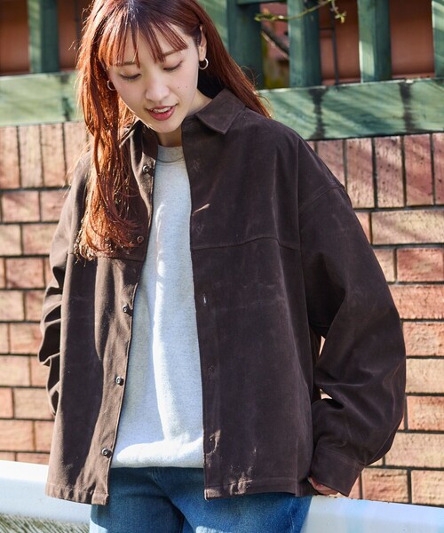 セール】限定展開 ビッグシルエット ベロアレザレット シャツ