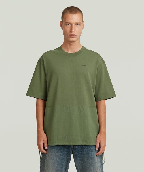 G-STAR（ジースター）の「Woven Mix Loose T-Shirt/異素材ミックスオーバーサイズルーズTシャツ（Tシャツ/カットソー・メンズ・ダークブラック/ホワイト/グリーン系その他・X-LARGE/X-SMALL/LARGE/MEDIUM/SMALL）」の3枚目の写真