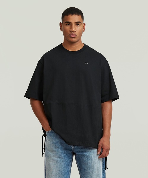 G-STAR（ジースター）の「Woven Mix Loose T-Shirt/異素材ミックスオーバーサイズルーズTシャツ（Tシャツ/カットソー・メンズ・ダークブラック/ホワイト/グリーン系その他・X-LARGE/X-SMALL/LARGE/MEDIUM/SMALL）」の2枚目の写真