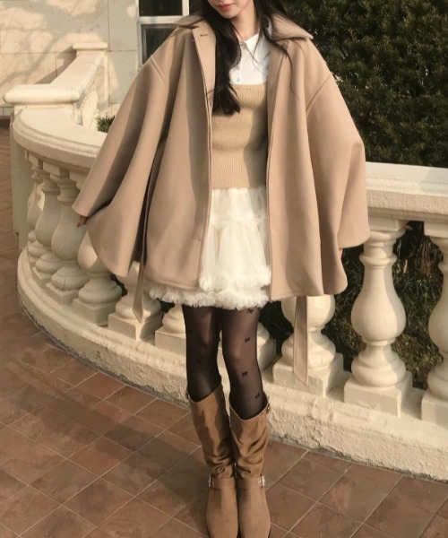 セール】オーバーサイズメルトンポンチョコート（ポンチョ