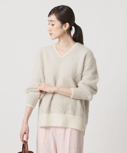 フォックスカシミヤ バイカラー Vネックニット（ニット/セーター
