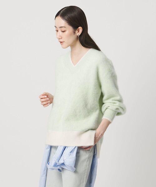 ユナイテッドアローズ ニット セーター モヘヤ ウール ファー グリーン qe0814-01_1.jpg