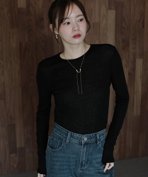 BLUEEAST(ブルーイースト)の「ロングスリーブシアーカットソー(Tシャツ/カットソー・レディース・アイボリー/ブラック/ピンク・MEDIUM)」の3枚目の写真