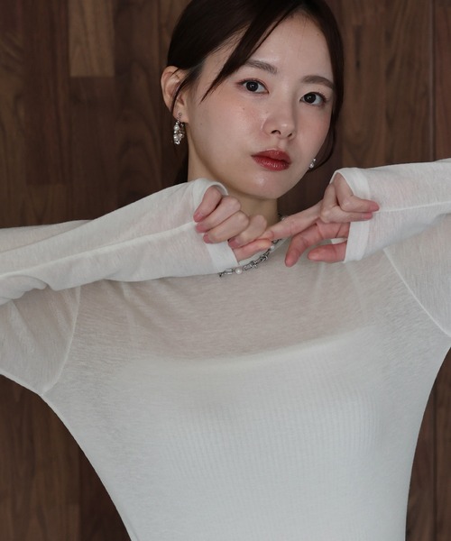 BLUEEAST(ブルーイースト)の「ロングスリーブシアーカットソー(Tシャツ/カットソー・レディース・アイボリー/ブラック/ピンク・MEDIUM)」の8枚目の写真