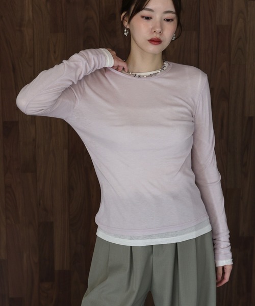 BLUEEAST(ブルーイースト)の「ロングスリーブシアーカットソー(Tシャツ/カットソー・レディース・アイボリー/ブラック/ピンク・MEDIUM)」の12枚目の写真