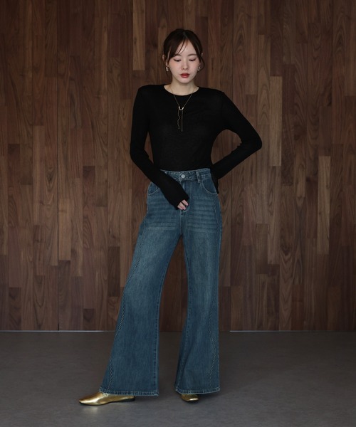BLUEEAST(ブルーイースト)の「ロングスリーブシアーカットソー(Tシャツ/カットソー・レディース・アイボリー/ブラック/ピンク・MEDIUM)」の21枚目の写真