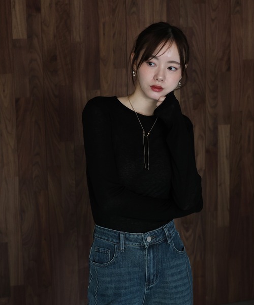 BLUEEAST(ブルーイースト)の「ロングスリーブシアーカットソー(Tシャツ/カットソー・レディース・アイボリー/ブラック/ピンク・MEDIUM)」の17枚目の写真