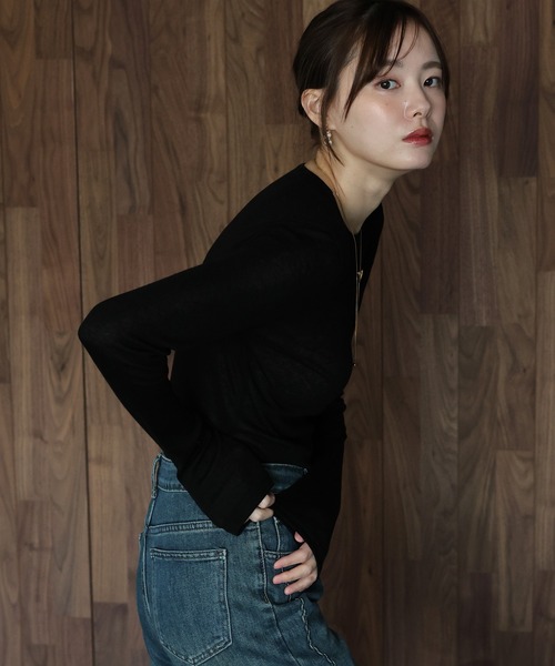 BLUEEAST(ブルーイースト)の「ロングスリーブシアーカットソー(Tシャツ/カットソー・レディース・アイボリー/ブラック/ピンク・MEDIUM)」の20枚目の写真