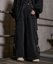 ERAR（エラー）の「【ERAR】【セットアップ対応】ハイダメージナイロンドッキングデザインサイドラインワイドデニムパンツ（デニムパンツ）」