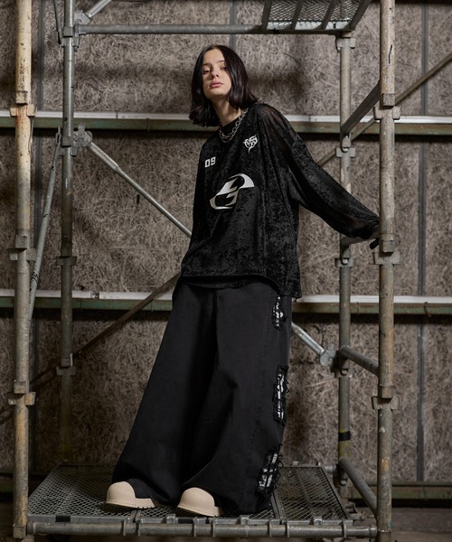 ERAR（エラー）の「【ERAR】【セットアップ対応】ハイダメージナイロンドッキングデザインサイドラインワイドデニムパンツ（デニムパンツ・メンズ・ブラック・S/M/L/XL）」の10枚目の写真