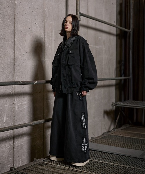 ERAR（エラー）の「【ERAR】【セットアップ対応】ハイダメージナイロンドッキングデザインサイドラインワイドデニムパンツ（デニムパンツ・メンズ・ブラック・S/M/L/XL）」の13枚目の写真