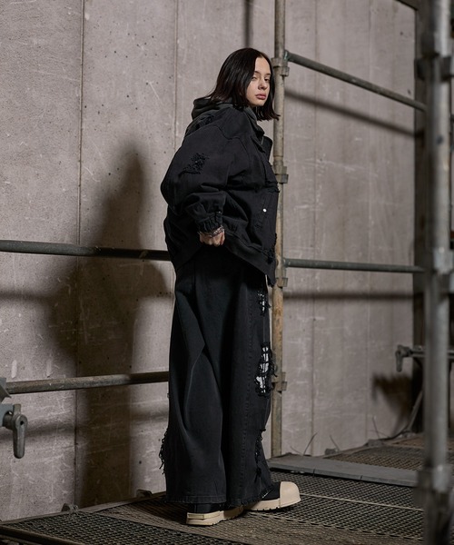 ERAR（エラー）の「【ERAR】【セットアップ対応】ハイダメージナイロンドッキングデザインサイドラインワイドデニムパンツ（デニムパンツ・メンズ・ブラック・S/M/L/XL）」の16枚目の写真