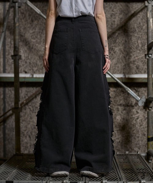 ERAR（エラー）の「【ERAR】【セットアップ対応】ハイダメージナイロンドッキングデザインサイドラインワイドデニムパンツ（デニムパンツ・メンズ・ブラック・S/M/L/XL）」の21枚目の写真