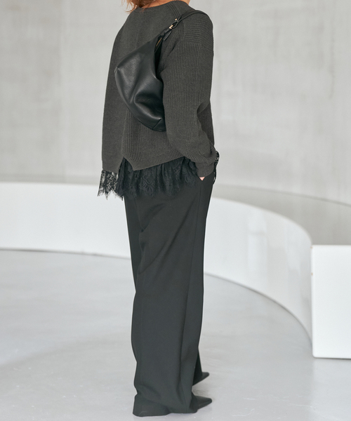 Spick & Span（スピックアンドスパン）の「《追加》レースドッキング畦ニットプルオーバー（ニット/セーター・レディース・ベージュ/チャコールグレー・FREE）」の10枚目の写真