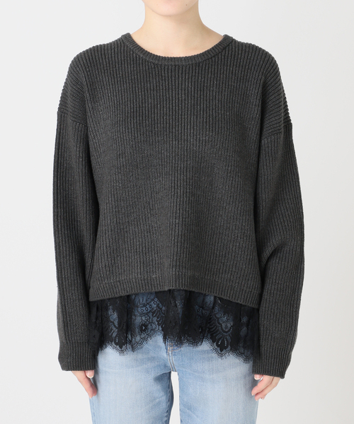 Spick & Span（スピックアンドスパン）の「《追加》レースドッキング畦ニットプルオーバー（ニット/セーター・レディース・ベージュ/チャコールグレー・FREE）」の18枚目の写真