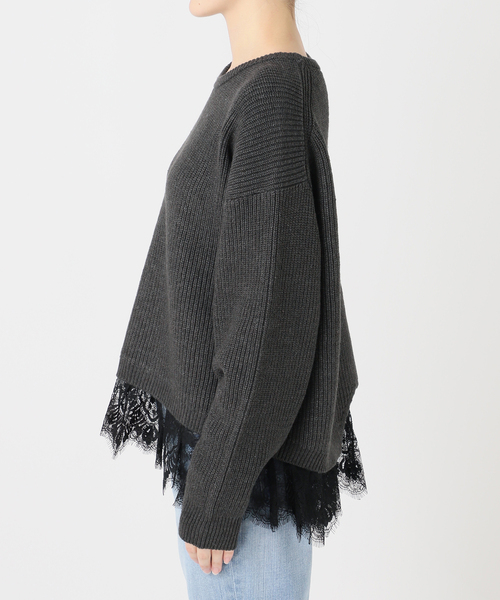 Spick & Span（スピックアンドスパン）の「《追加》レースドッキング畦ニットプルオーバー（ニット/セーター・レディース・ベージュ/チャコールグレー・FREE）」の19枚目の写真