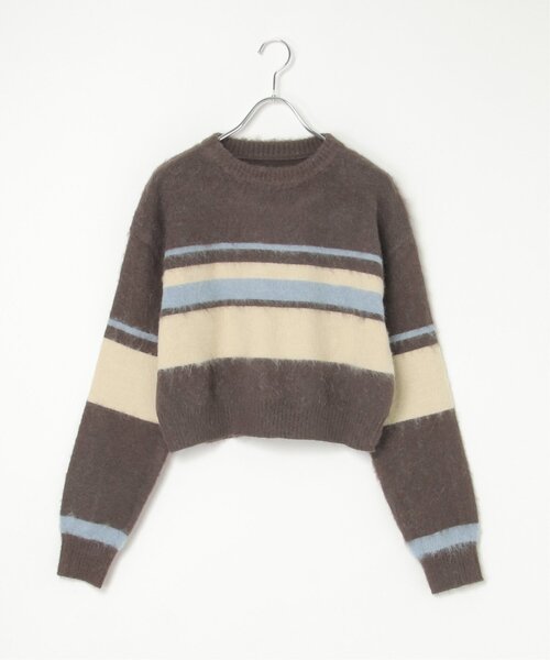 VENCEEXCHANGE（ヴァンスエクスチェンジ）の「ボーダークロップドプルオーバー（ニット/セーター・レディース・ブラウン/チャコール/アイボリー・FREE）」の3枚目の写真