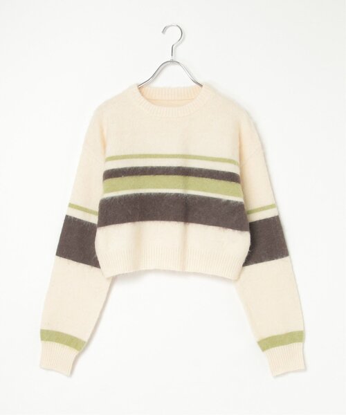 VENCEEXCHANGE（ヴァンスエクスチェンジ）の「ボーダークロップドプルオーバー（ニット/セーター・レディース・ブラウン/チャコール/アイボリー・FREE）」の2枚目の写真