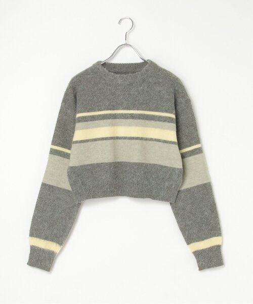 VENCEEXCHANGE（ヴァンスエクスチェンジ）の「ボーダークロップドプルオーバー（ニット/セーター・レディース・ブラウン/チャコール/アイボリー・FREE）」の4枚目の写真