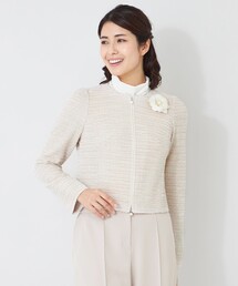 【新品・大きいサイズ】TO BE CHIC　ツイード　ノーカラー　ジャケット セール】 ファンシーツイード ノーカラージャケット （ノーカラー