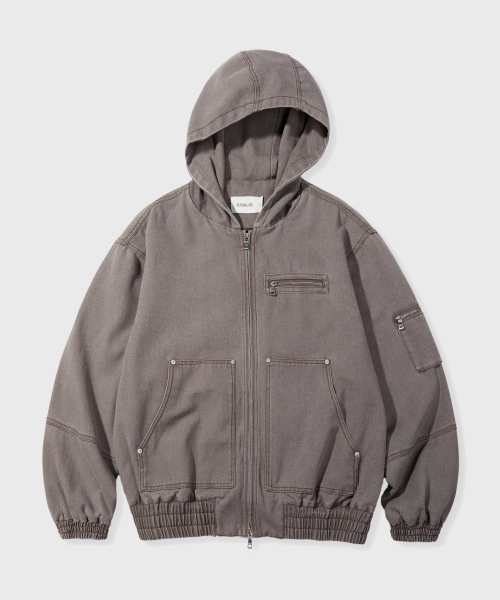 ガーメントウォッシングフードワークジャンパー_ブラウン