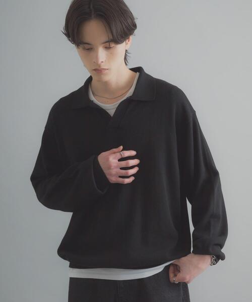 SENSE OF PLACE by URBAN RESEARCH（センスオブプレイスバイアーバンリサーチ）の「『洗濯可』スキッパーロングスリーブニット（ニット/セーター・メンズ・ネイビー/ブラック/ライトグレー・LARGE/MEDIUM）」の19枚目の写真