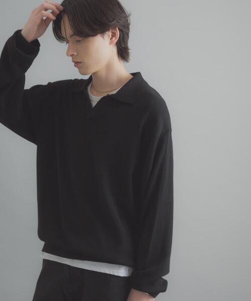 SENSE OF PLACE by URBAN RESEARCH（センスオブプレイスバイアーバンリサーチ）の「『洗濯可』スキッパーロングスリーブニット（ニット/セーター・メンズ・ネイビー/ブラック/ライトグレー・LARGE/MEDIUM）」の20枚目の写真