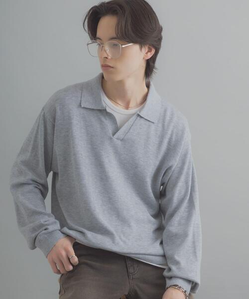 SENSE OF PLACE by URBAN RESEARCH（センスオブプレイスバイアーバンリサーチ）の「『洗濯可』スキッパーロングスリーブニット（ニット/セーター・メンズ・ネイビー/ブラック/ライトグレー・LARGE/MEDIUM）」の8枚目の写真